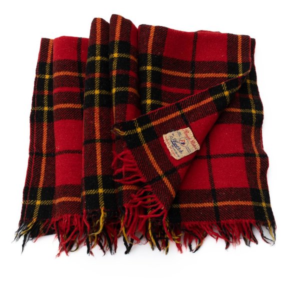 Vintage Ayers Rough Rider Wool Red Plaid Blanket, Fringed Tartan Plaid Blanket - Picture 2 of 4